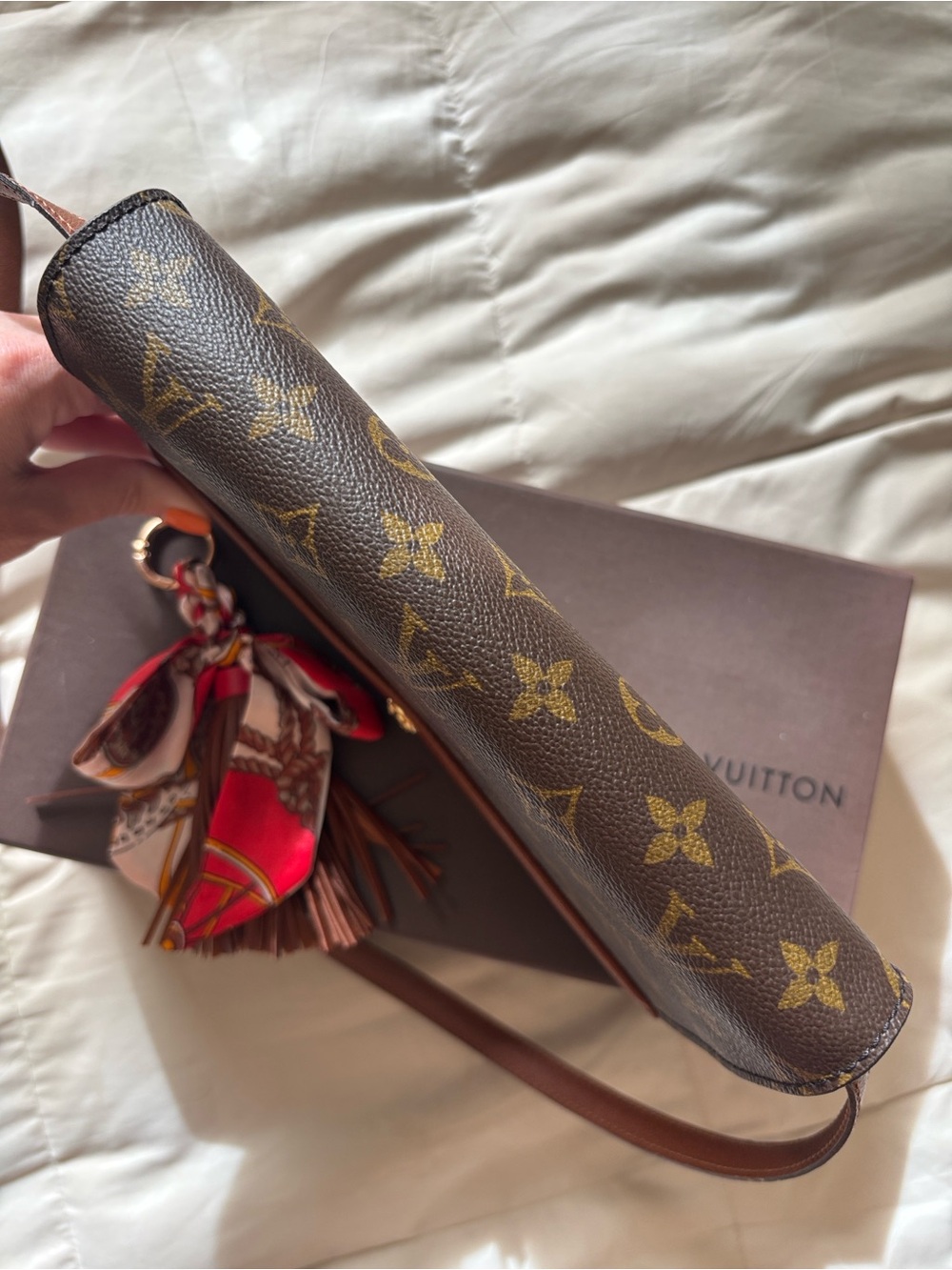 Louis Vuitton Bordeaux Monogram Crossbody Purse Brown Tan Trim Vintage with Box - Picture 5 of 15